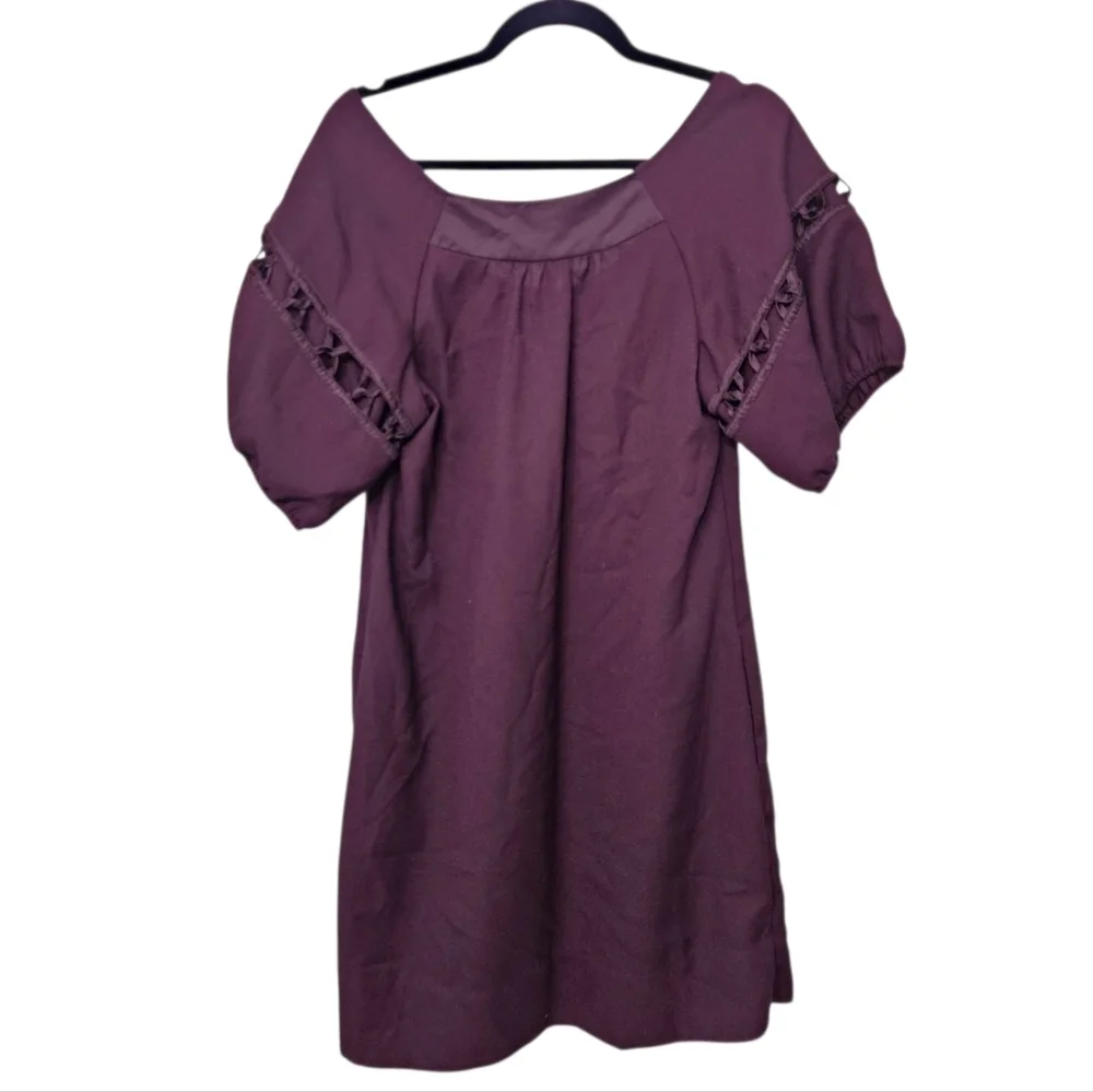 Maeve Anthropologie Plum Purple Shift Dress Bubble Sleeves w/Pockets size 8 NWT - Picture 3 of 7